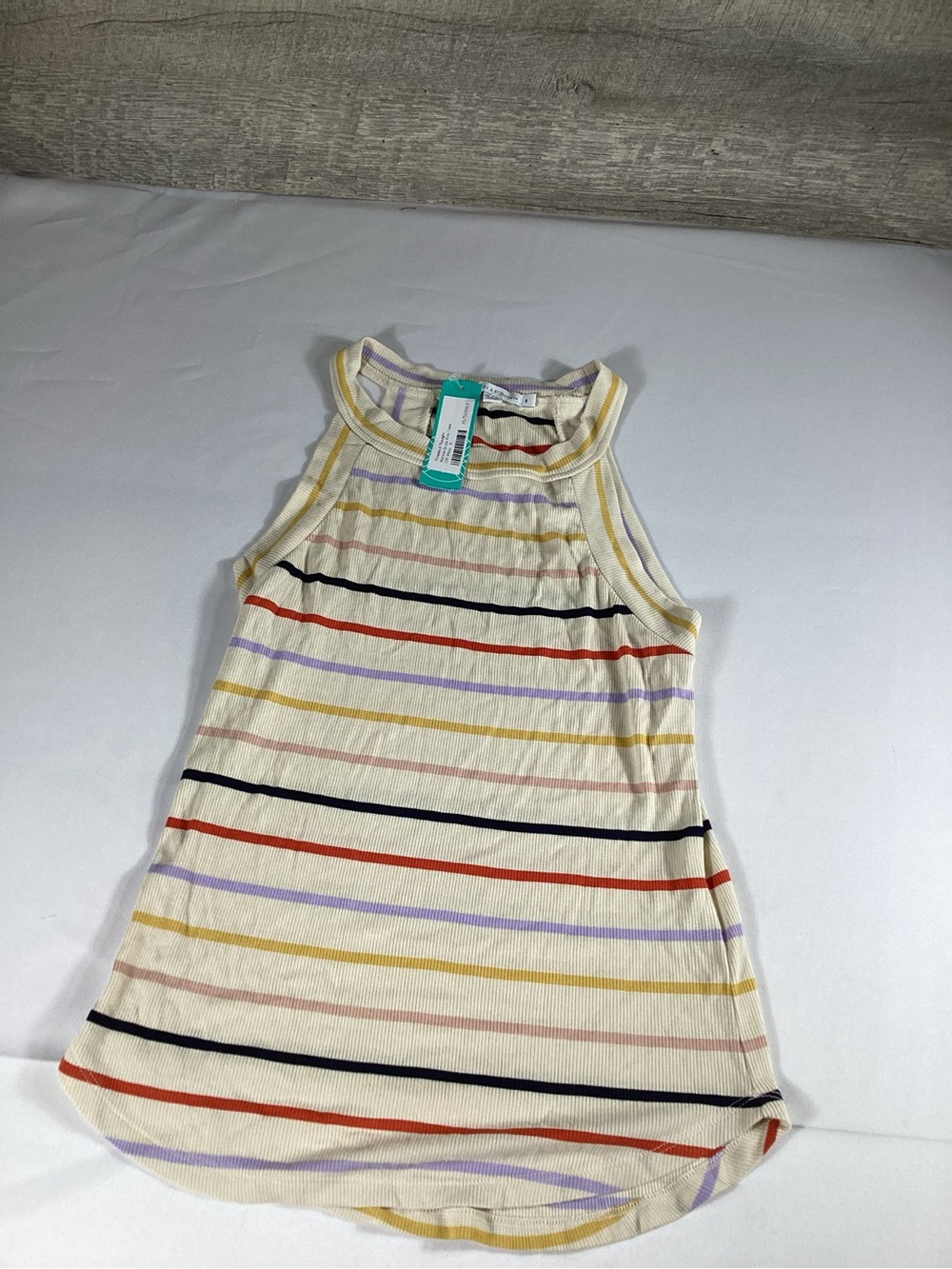 Threads 4 thought Sleeveless Ribbed Tank Top in Cream Multi-Color Stripes S New
